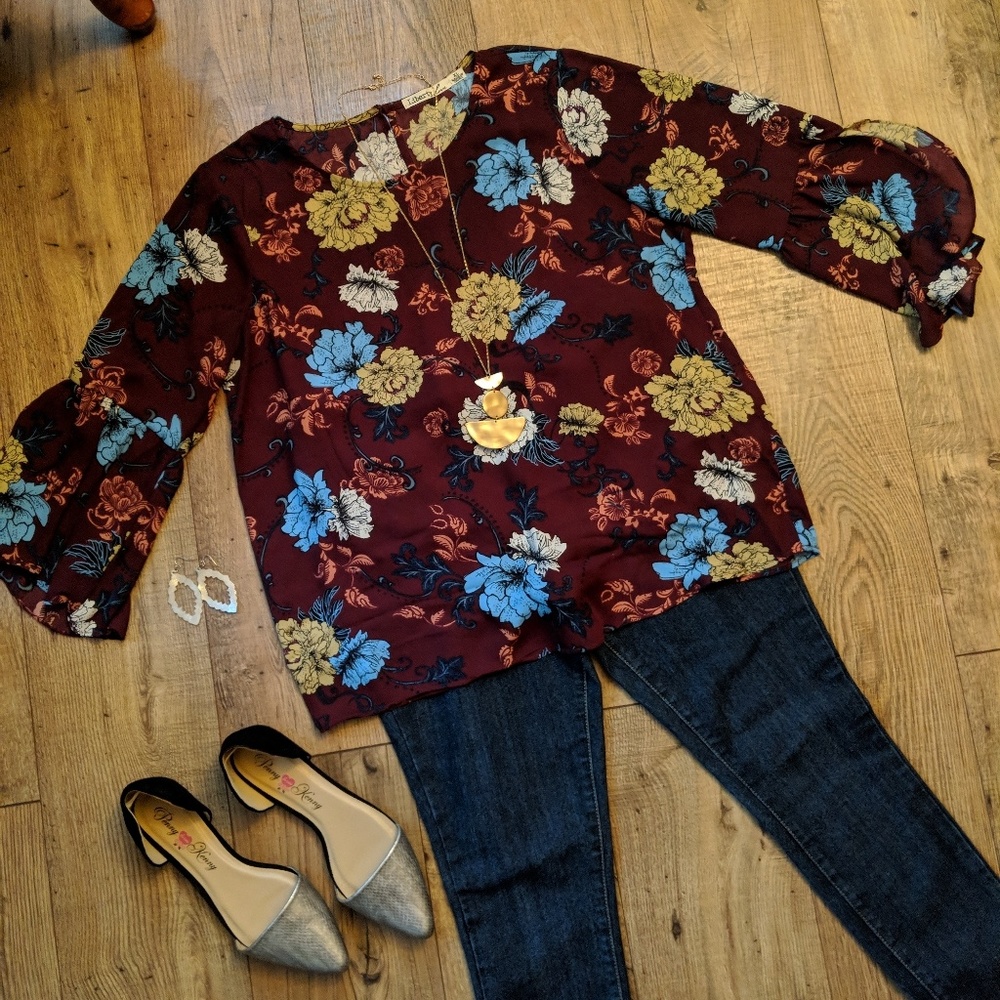Liberty Love Bell Sleeve Maroon Blouse